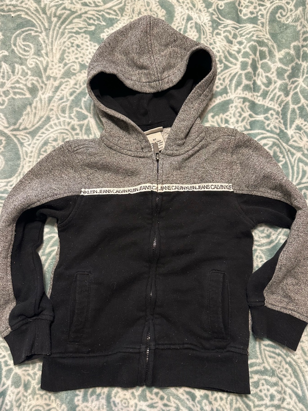 Calvin Klein Jeans Toddler Sweatshirt Hoodie Full Zip Grey/Black Boys 3T